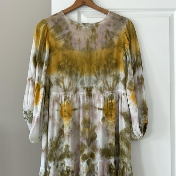 LOWEST PRICE! YBF Dawn Tie-Dye Maxi Dress Rayon Olive Green, Gold w MEASUREMENTS - Picture 8 of 13